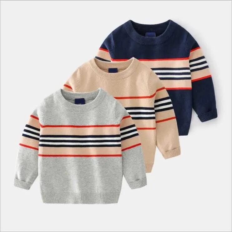 2T-6T Stripe Spring Winter Boy Girl Dzieci Kid-Neck Knit sweter Sweter Baby Sweter Toddler Długi rękaw Sweter Y1024