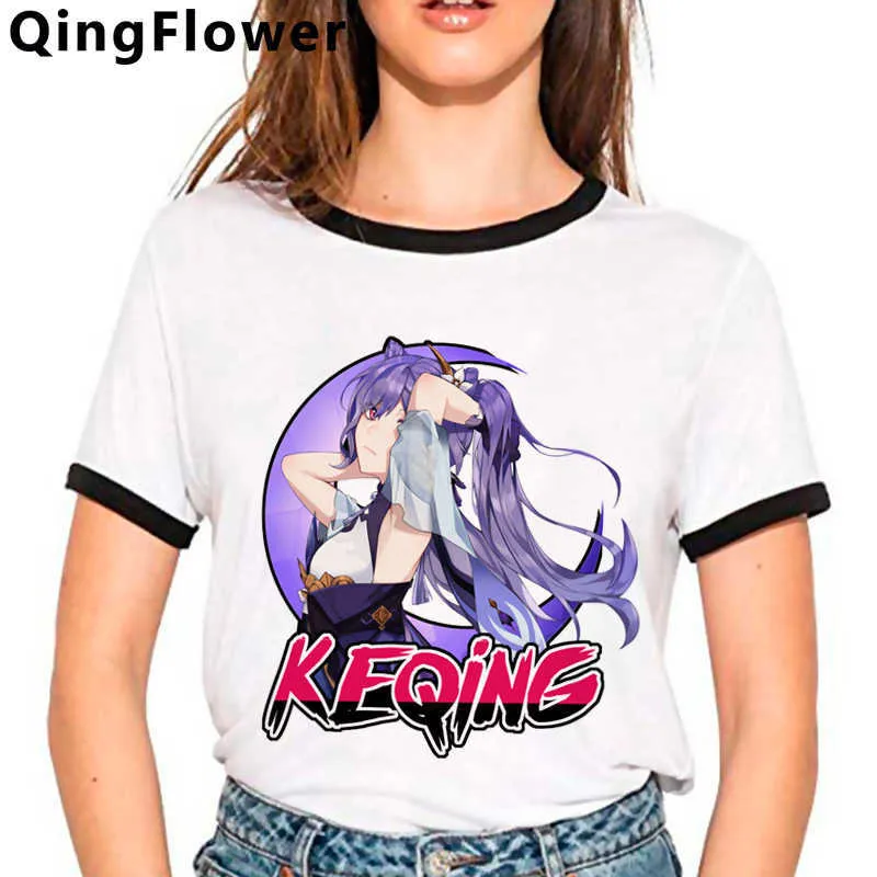 Jeu chaud Genshin Impact T-shirt Hommes Kawaii Egirl Dessin animé Graphique Tee Mignon Anime Tshirt Drôle Keqing Esthétique Unisexe Tshirt Mâle Y0901