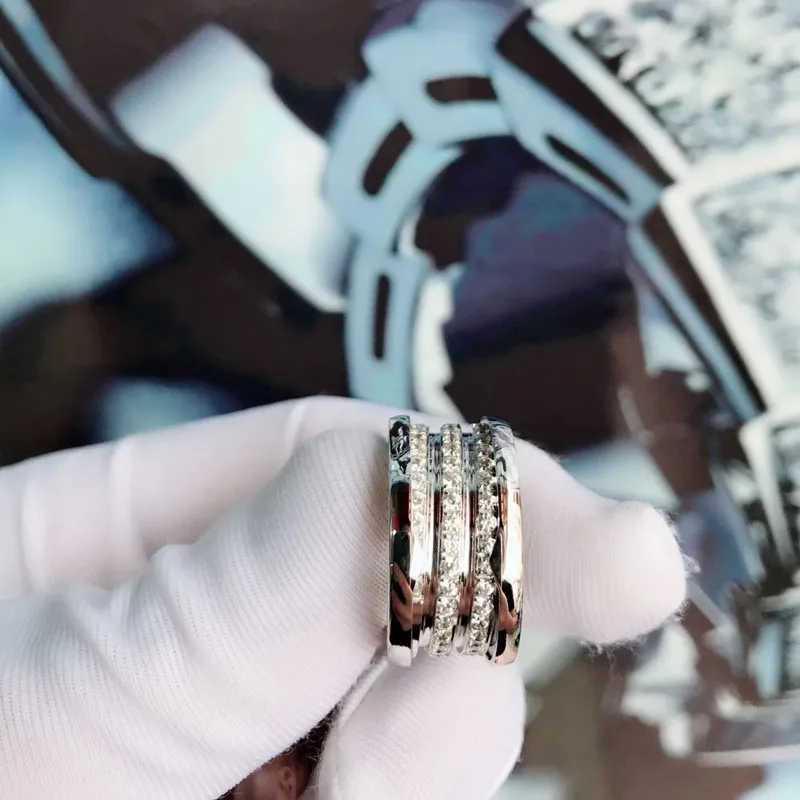 Gioielli intagliati di marca originale, anello coppia, diamante a tre anelli in edizione larga, gioielli squisiti