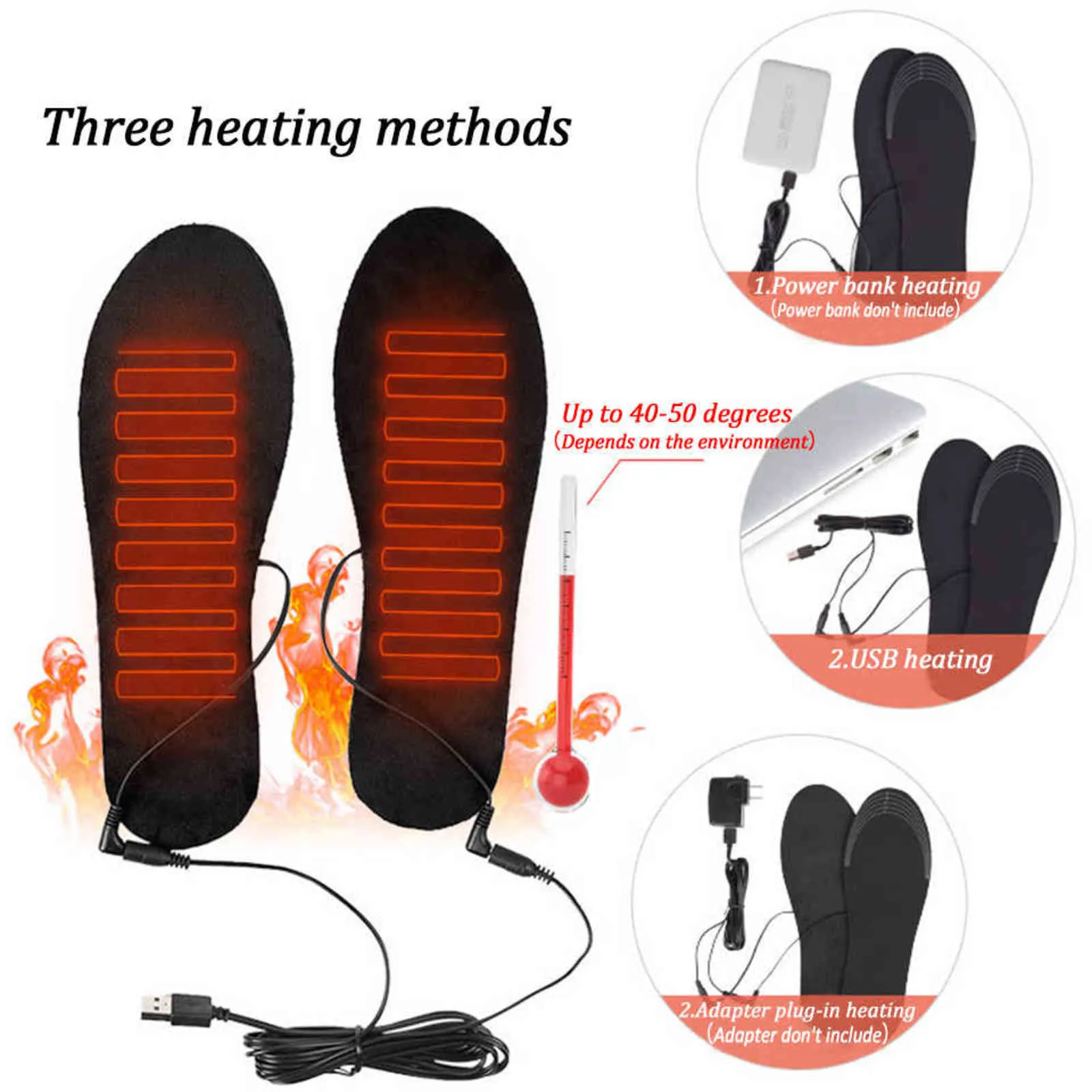 VAIPCOW Solette scarpe riscaldate USB piedi Calzino caldo Tappetino Solette riscaldanti elettricamente Solette termiche calde lavabili uomo donna H1106