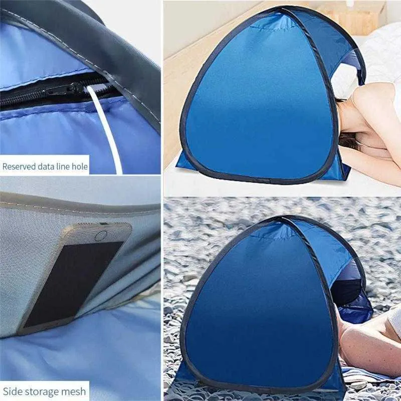 새로운 휴대용 미니 태양 쉼터 해변 텐트 정원 머리 팝업 텐트 여름 바다 방풍 방수 야외 캠핑 바베큐 Beachcanopy Y0706