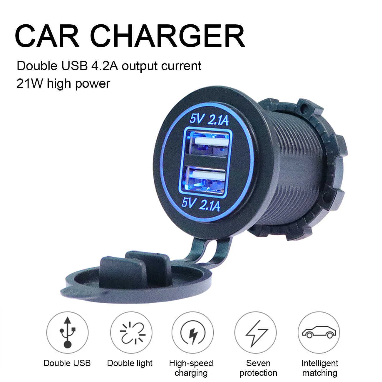 Carregador de carro 4.2a 21 w Carregador Rápido Motocicleta Dual Auto USB Charger Soquete LED Display com tampas para o adaptador de energia do barco do caminhão