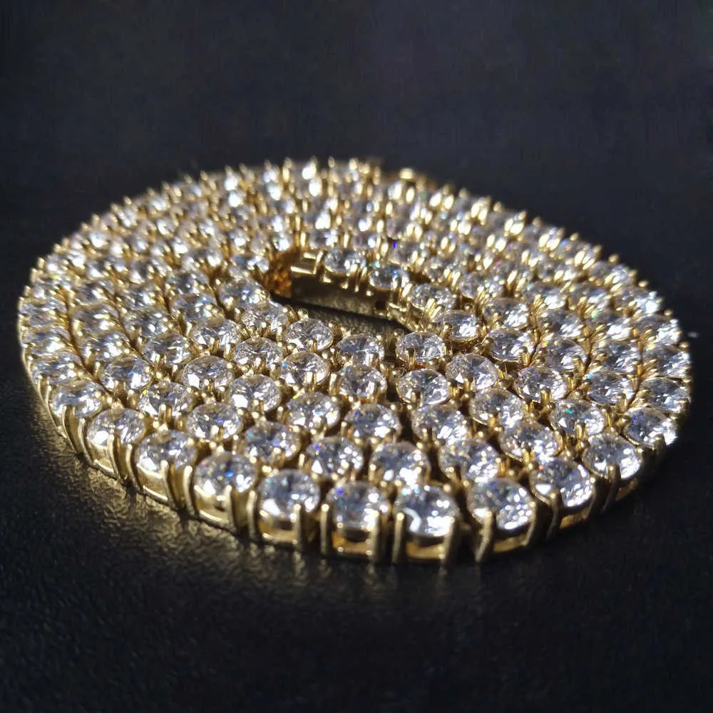 5mm hiphop bling is ut 1 rad cz sten tenniskedja halsband guld rostfritt stål kubik zirkonia chokers halsband män smycken g2830