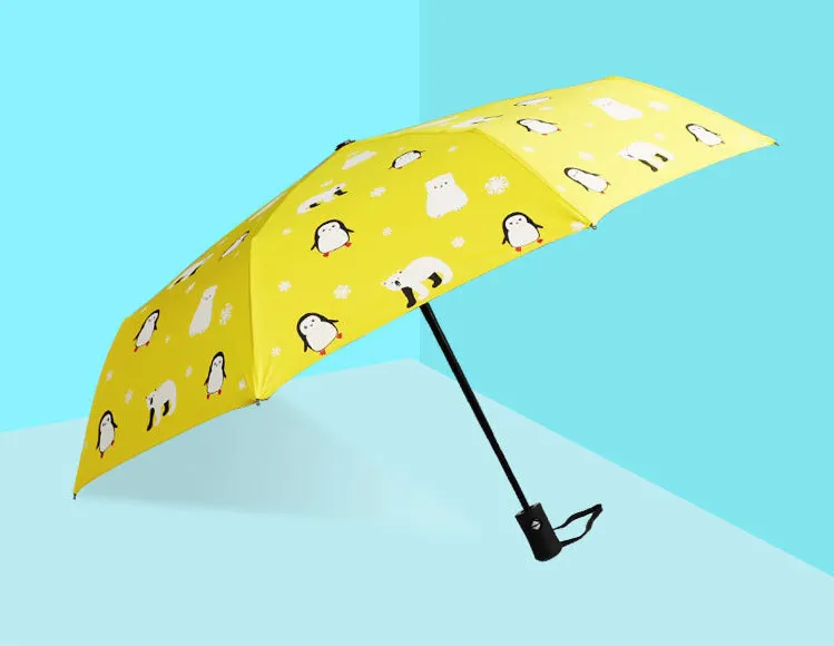 Juchiva الإبداعية أوتوماتيكية وضوح صغير البطريق 3 مظلة قابلة للطي باراسول الرجال النساء السود الغراء الأطفال المظلة 9712682