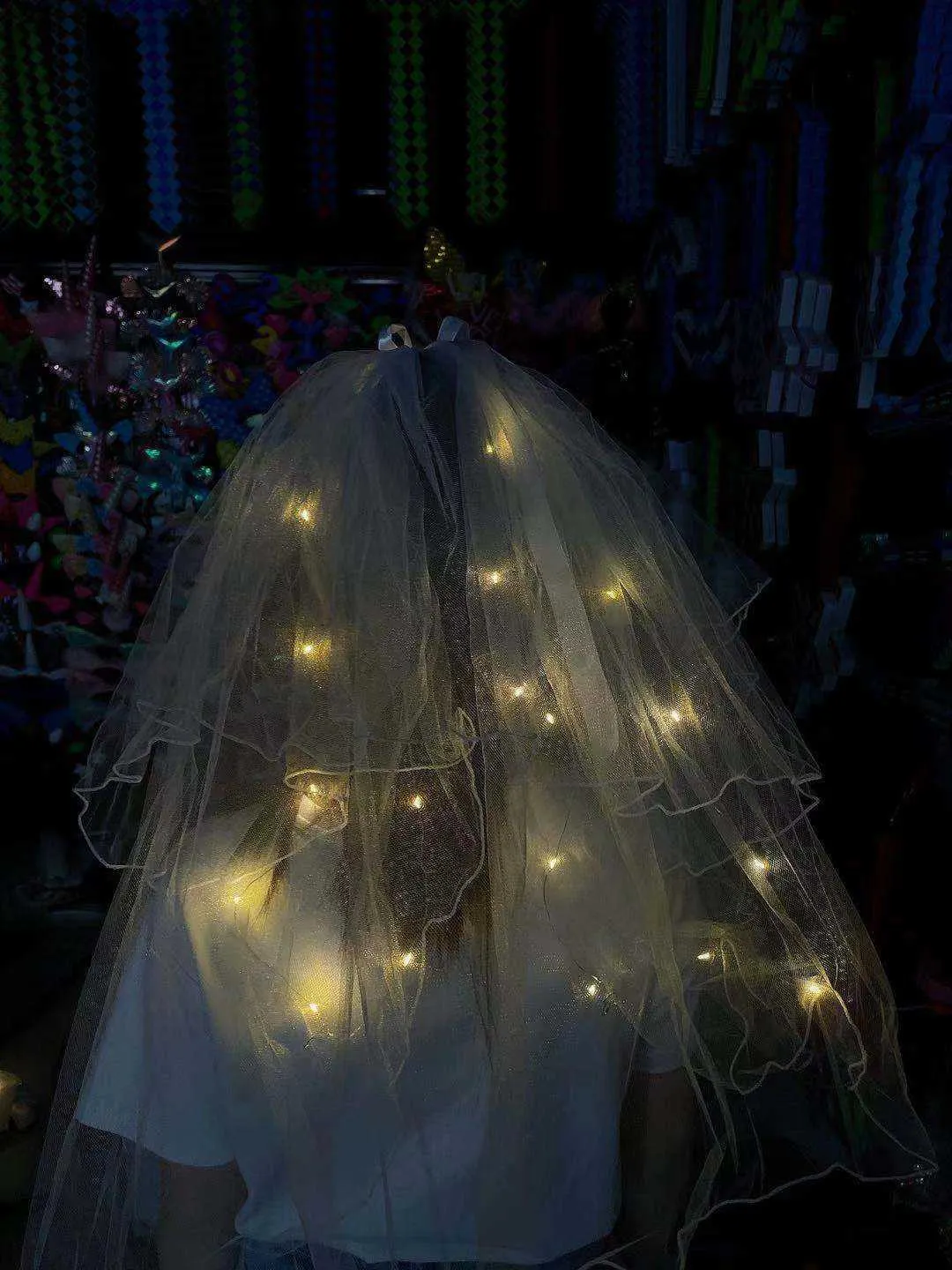60 cm LED véu luminoso véu pérolas brancas véus nupciais para crianças princesa festa de festa de mantilha fita fita fita curva arcos decoração g65ecm0