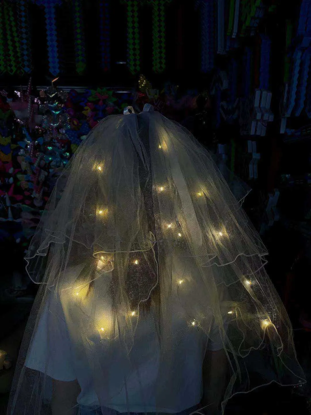 60CM LED luminoso velo da sposa perle bianche veli da sposa bambini principessa partito copricapo mantiglia filato fata fiocco fiocco capelli archi decor G65ECM0