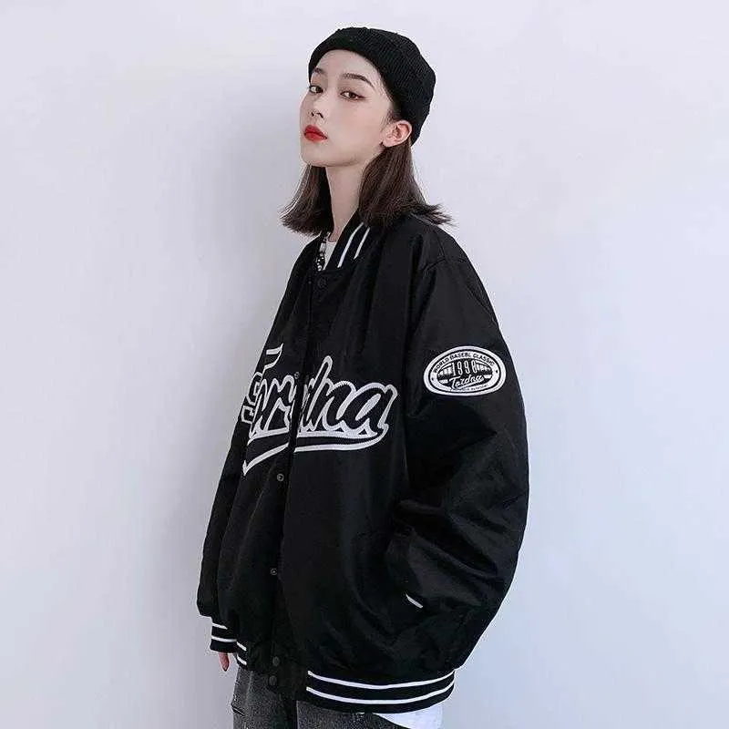 ladies plus size jacket Korean version loose velvet thick sweater student ins baseball uniform 210923