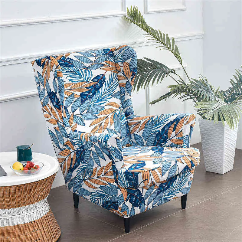 Liście Drukowane Wing Chair Cover StretchSandex Fotel S Nordic Relaks Relax Sofa Slipcover Meble Protector 211116