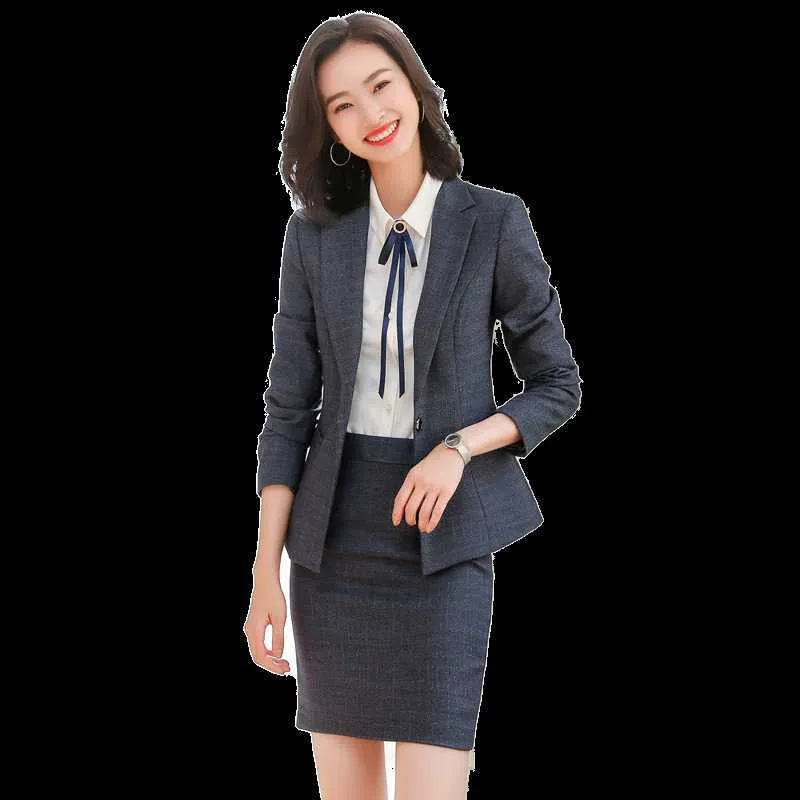 High-end Women's Suit Skirt Two-piece Professional Office Female Overalls Winter Temperament Ladies Jacket Slim High Waist 210527