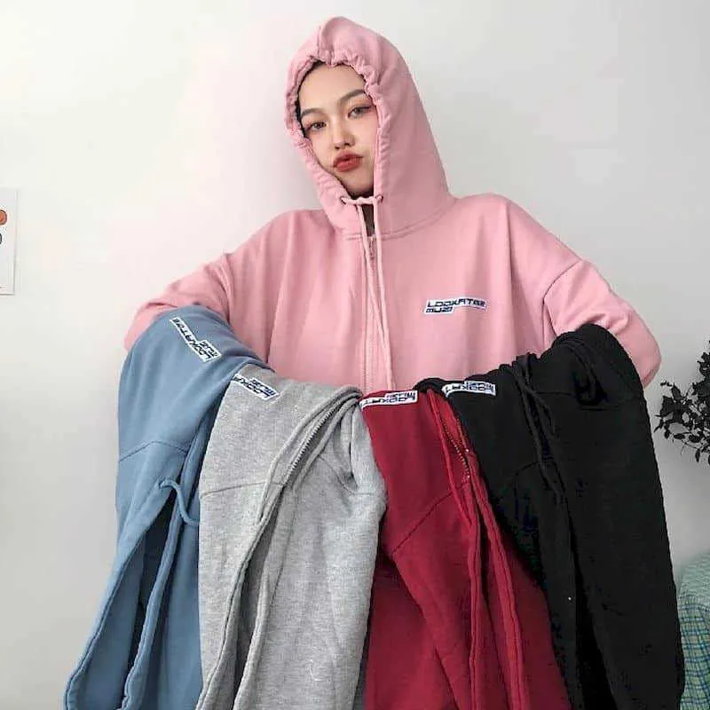 Hooded Sweatshirt Kvinnor Hoodies Jacka Kvinna Höst Retro Brev Utskrift Lös Casual Långärmad Tunna Top Oversize 210526