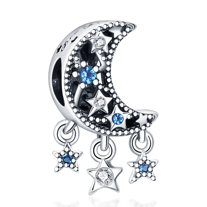 Nouveau argent convient au Bracelet Pandora série ciel étoilé perles en forme de lune femme bricolage mode bijoux fins pendentifs