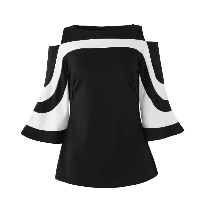 Lato Kobiety Sexy Cold Ramię Topy Moda Bluzka Dorywczo Blusa Ladies Office Korean Koszula Plus Size Czarny Długi Rękaw Top 210514