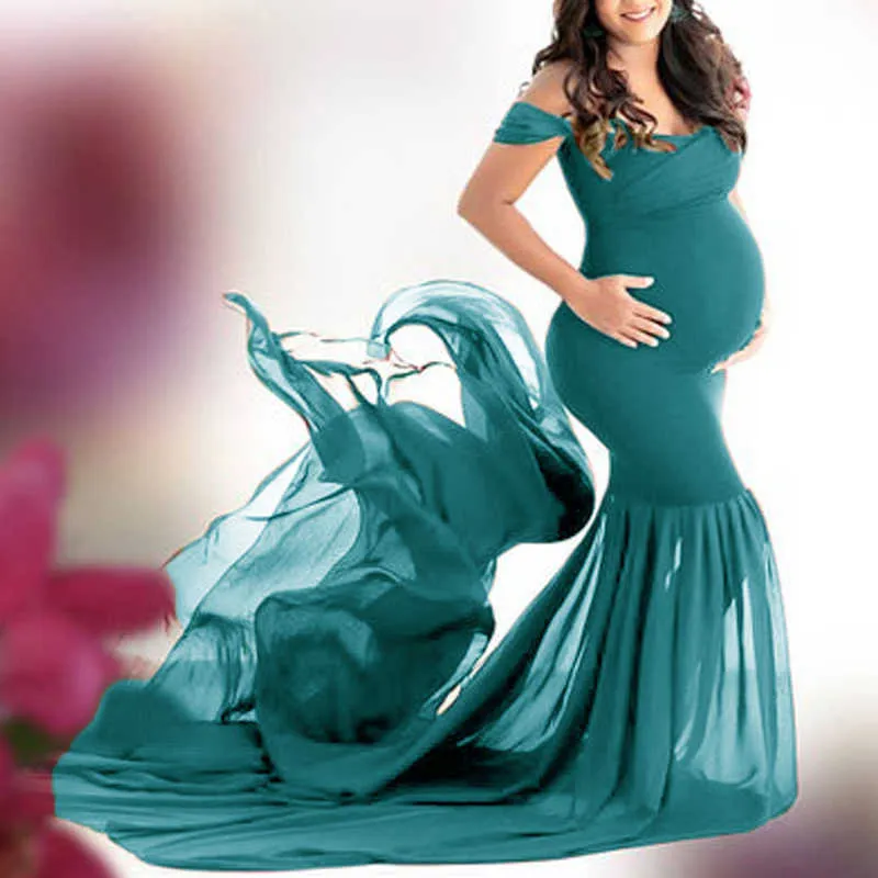 Tulle Платья для беременных Для фотосъемки Хлопок + шифон с платья на плечо беременности длинное платье фотосессия беременная женщина одежда X0902