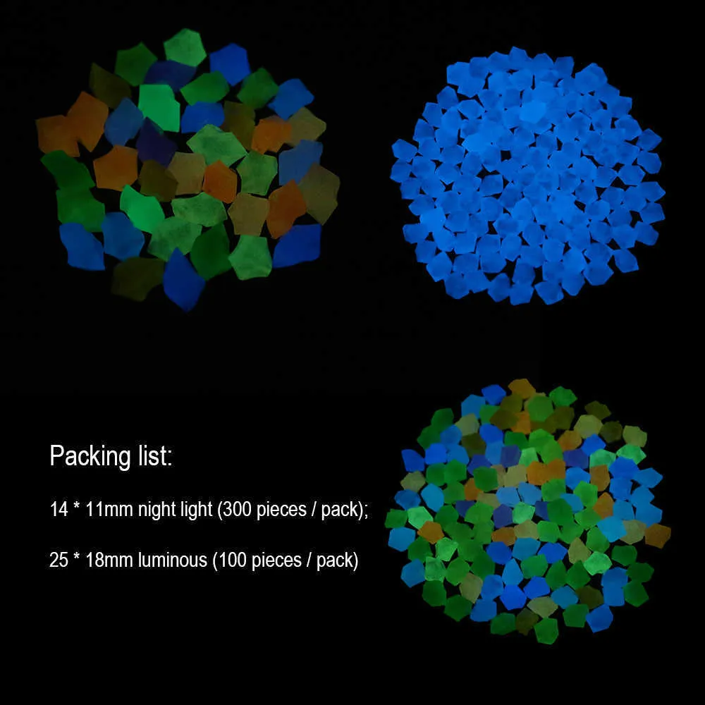 100st 300st 14mm trädgårdsdekor Lysande stenar glöd i mörka dekorativa småstenar utomhus fisk tank dekoration stenar stenar q0811336m