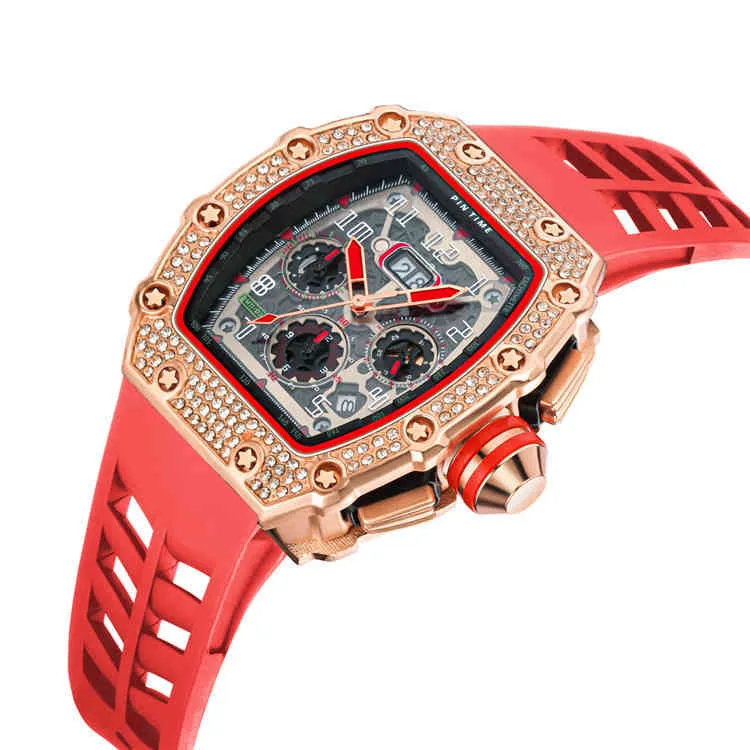 2020 orologio sportivo militare con diamanti da uomo, calendario, cinturino in caucciù orologio d'oro di lusso da uomo delle migliori marche