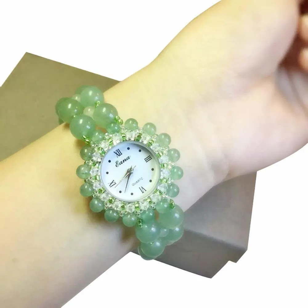 Novelty Jewelry Women Wristwatch Green Jade Bracelet Aventurine Quartz Band Girls Watch Birthday Anniversary Gift
