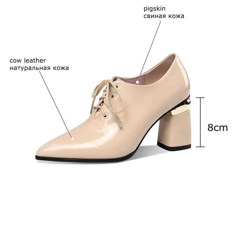 ALLBITEFO taglia 34-41 tacco spesso iridescente in vera pelle donna scarpe con tacco croce legato moda da passeggio scarpe di base tacchi alti 210611