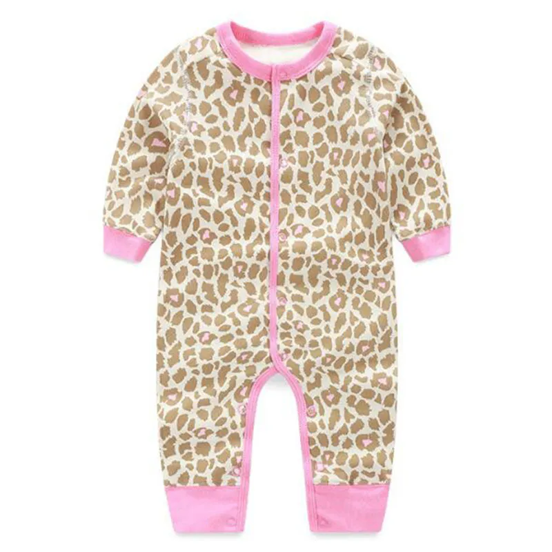 Söt Baby Boy Girl Rompers Kids Spring Autumn Leopard Print Född Kläder 210429