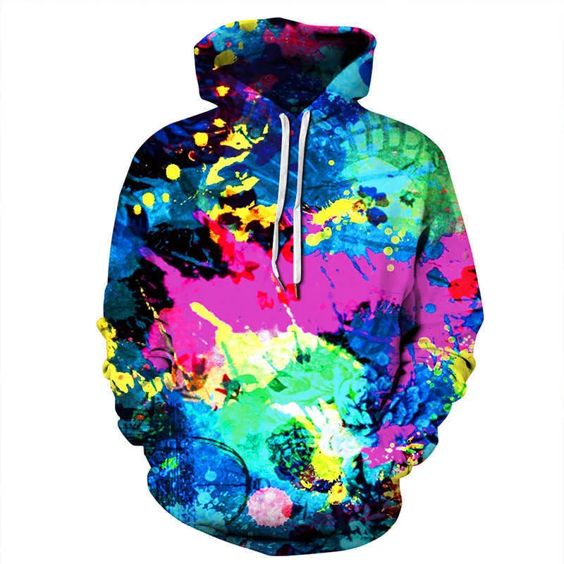 Mode regnbåge färgglada oljefärg män kvinnor 3d tryckta hoodies pensonalitet tröja kausal unisex hip hop pullover 210924