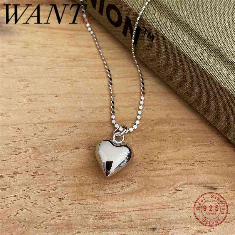 WANTME Punk Real 925 Sterling Silver Minimalist 3D Love Bead Baroque Chain Pendant Necklace for Women Rock Hip Hop Jewelry Gift Y1204