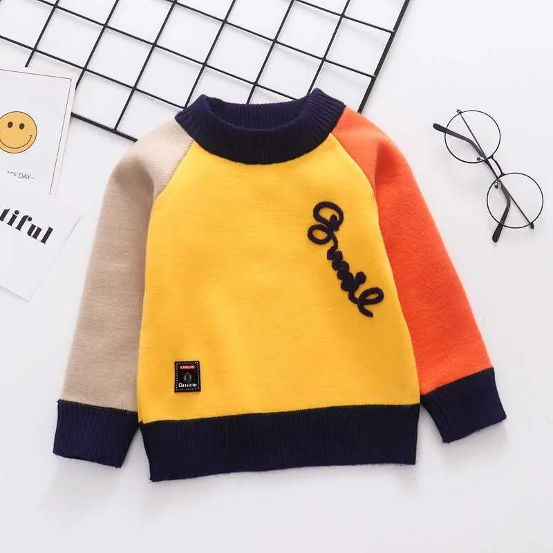 Bambini Ragazzi Maglioni Maglione a blocchi di colore Moda OneCollo Manica lunga Bambini Maglieria Autunno Capispalla Bambino Abbigliamento lavorato a maglia Y1028732167