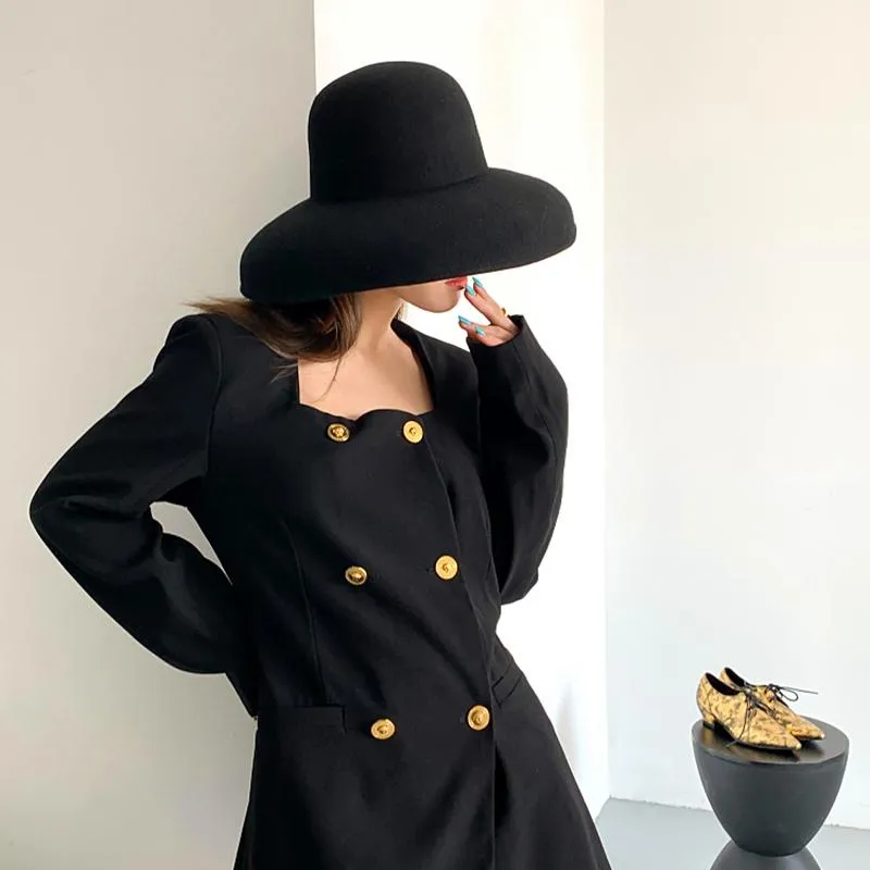 Geizige Brimhüte Vintage Hepburn Style Luxushut Fedora Winter warm 100% Woll Laufsteg Model Custom Leisure Lady Black Cap Women O184L
