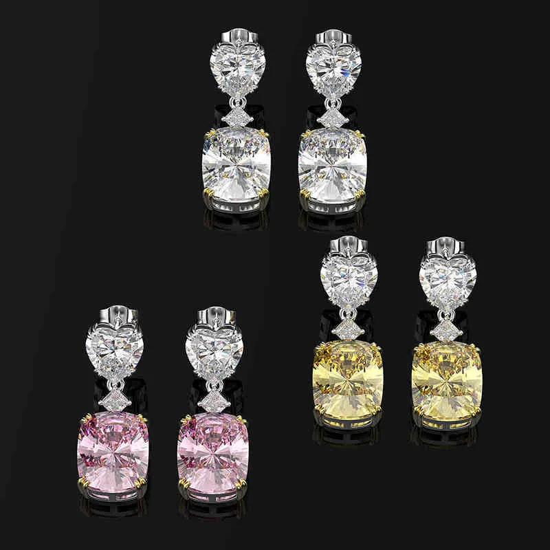 Wong Rain Luxury 925 Sterling Silver Heart Created Gemstone White Gold Drop Dangle örhängen Fina smycken Hela 2201087605165