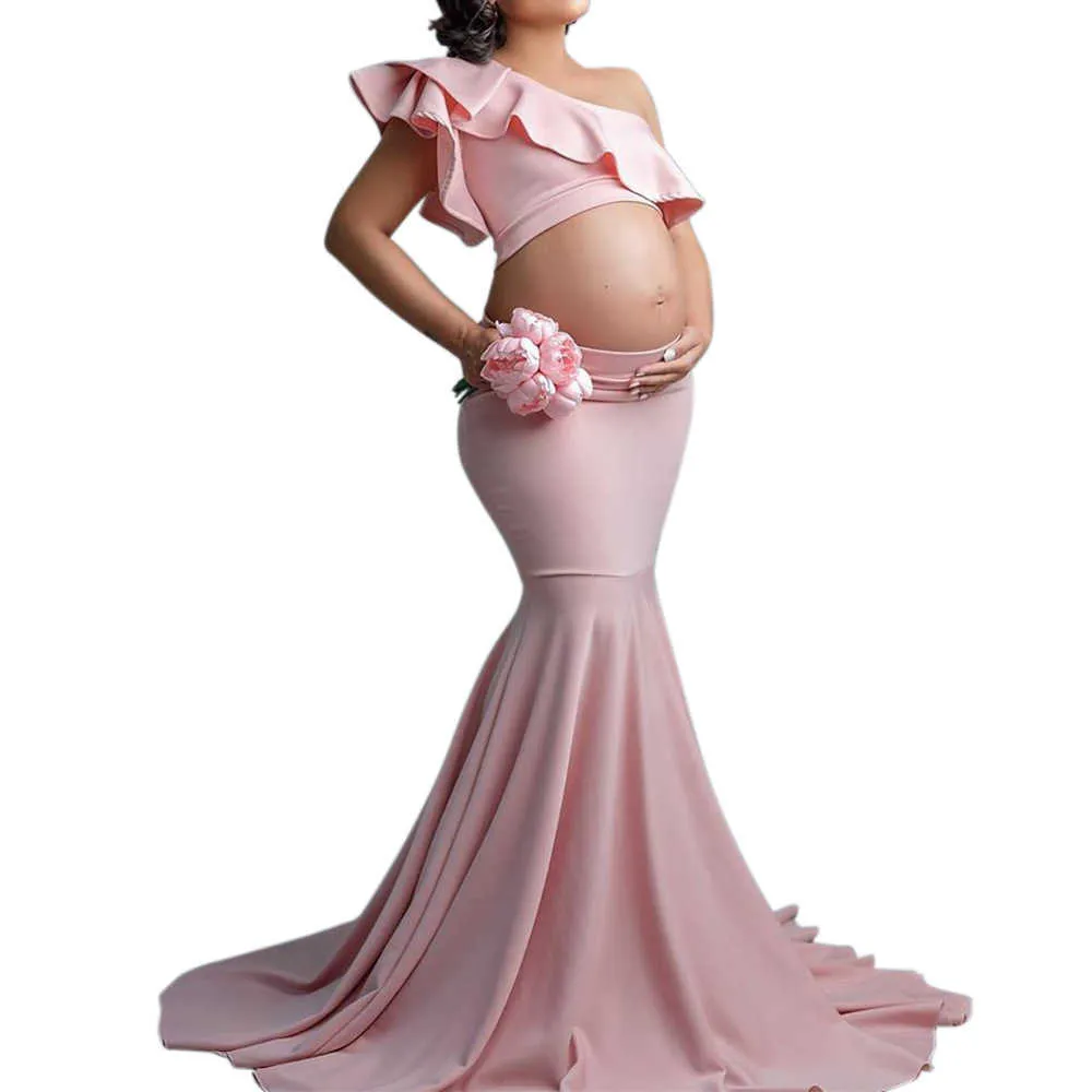 Robes de maternité sexy pour séance photo volants longue robe de grossesse accessoires de photographie 2021 bébé douche femmes enceintes Maxi robe Y0924