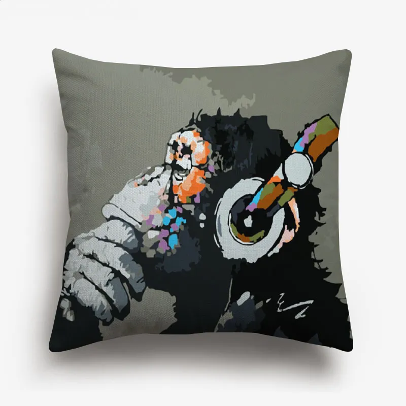 Hipster Chic Gorilla Monkey Cushion Covers Thinking Gorilla peinture art coussin couvre à chambre décoratif coussinet de lin décoratif 2473081