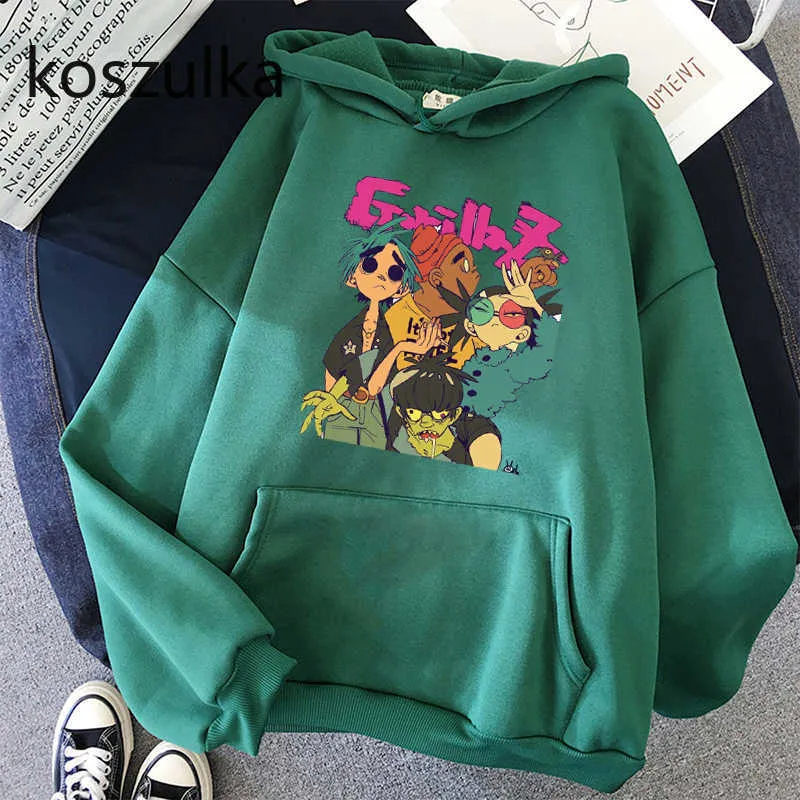 Gorillaz Hoodies Unisex women Simple All-match Leisure Oversize Pullovers Korean Style Warm Hip Hop Loose Streetwear Sweatshirts Y0729