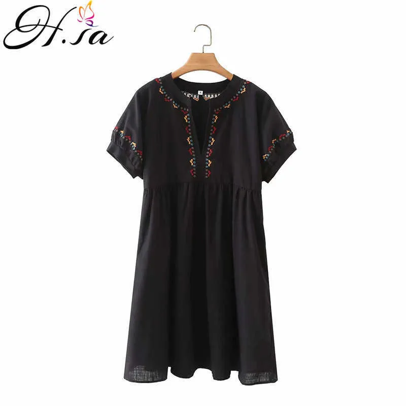 HSA Kvinnor Sommarklänning Kortärmad Retro Vintage Pläterad Vestidos Hög midja Svart Vit Röd Slim Loose Style Chic Beach Dress 210716