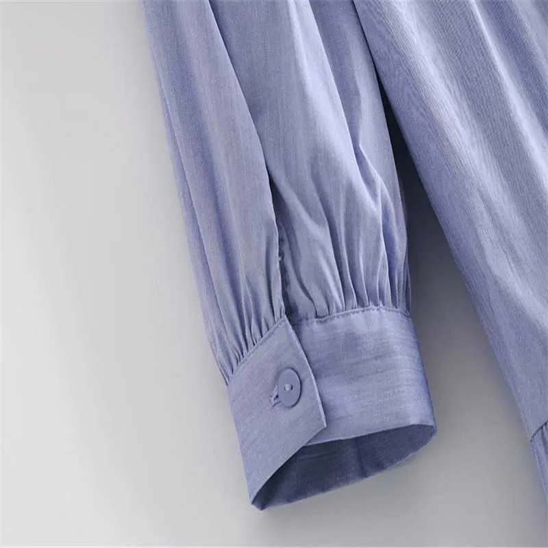 ZA Blue Mini Shirt Jurk Dames Lange Mouw Flyce Hem Geplooide Jurken Vrouwelijke Chic Front Button Vintage Office Vestidos 210602