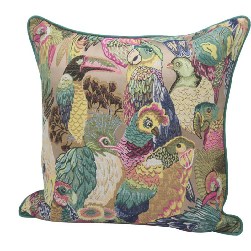 DUNXDECO Housse de coussin Taie d'oreiller décorative Style américain moderne Jungle Oiseaux Perroquet Jacquard Art Design Coussin Canapé Décor 2102278