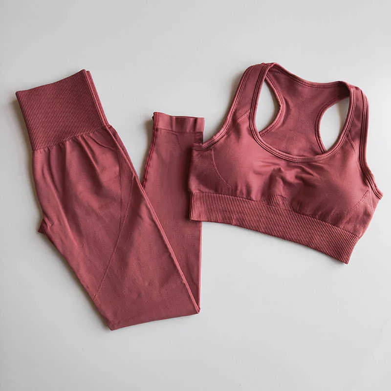 2 Teile/satz Workout Kleidung für Frauen Sportwear Nahtlose Yoga Set Fitness Leggings Übung Gym Anzüge Laufen Sport Outfit 210813