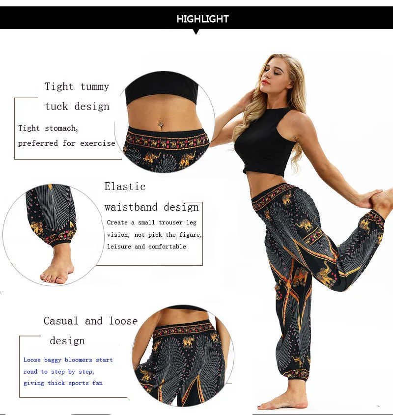Bohemian Slacks Women's Trousers Digital Printed Elephant MID Waisted Fitness Pants Loose Casual Knickerbockers Sweatpants Pants Q0801