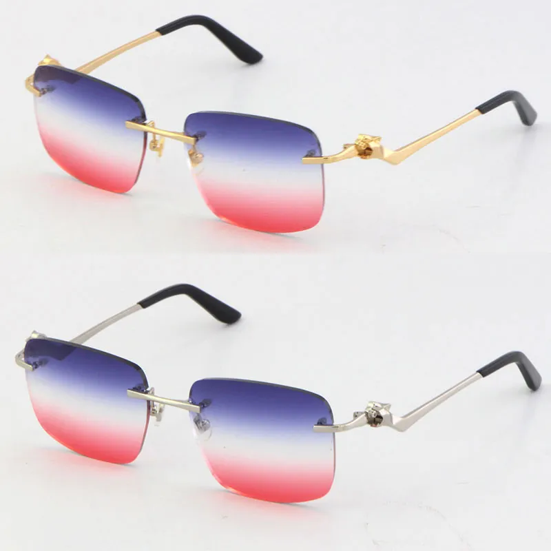 2021 Rimless Unisex Moda Leopard Serisi Güneş Gözlüğü Metal Sürüş Vintage Gözlükleri Yüksek Kaliteli Tasarımcı UV400 Çerçevesiz Diamo300Z