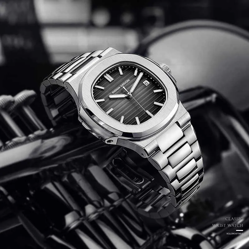 DIDUN Luxury Brand Quartz Watches Men Stainless Steel Military Band Watch Causal Fashion Wristwatch Mens male Clock men 210728270g