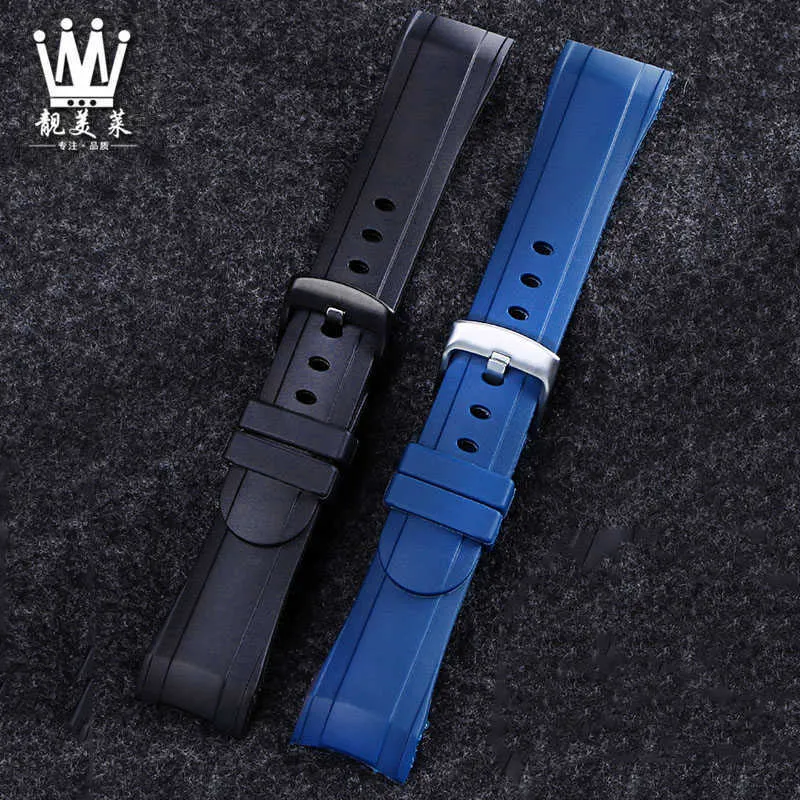 Bracelet de montre en Silicone à Interface incurvée dédiée pour Graham Racing Chronograph Series, bracelet mâle en caoutchouc de 24mm, noir et bleu, H0271f