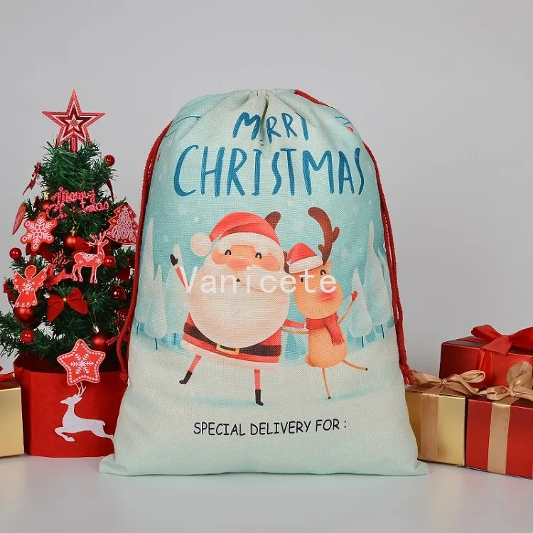 50 * 68 cm Sacs cadeaux de Noël Sac en toile de coton 15 styles Sac à cordon Sac Santa T2I52689