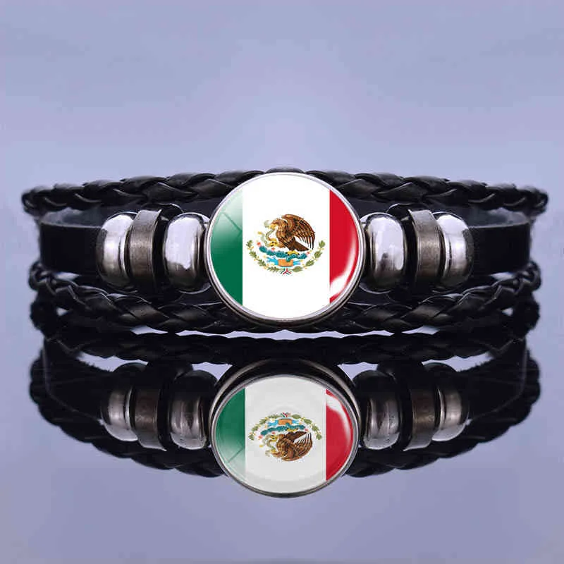 Nord America Bracciali Bangle Canada Messico Giamaica Bahamas Cuba Barbados Flag Bracciale cabochon in vetro con bottone in pelle nera