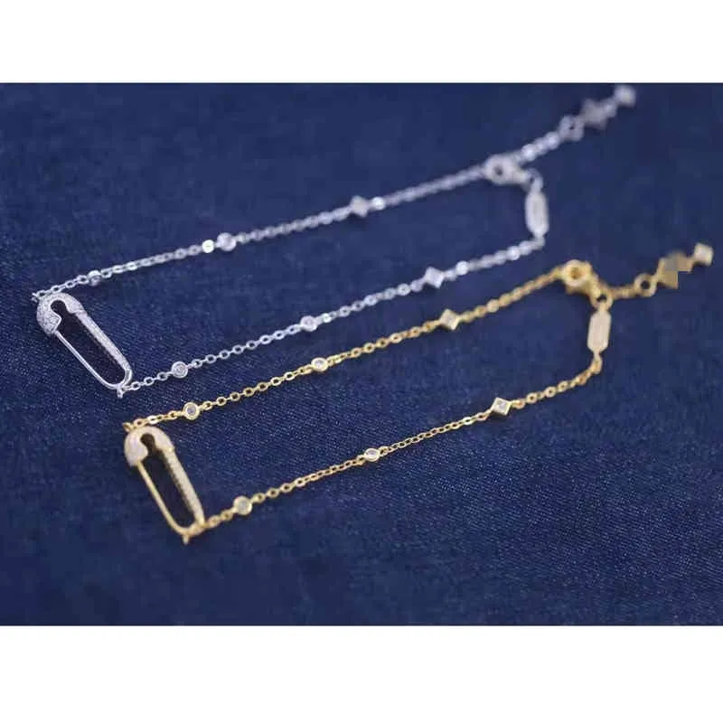 Cavigliera di sicurezza Catena alla caviglia in argento sterling 925 con zirconi cubici donna Spilla geometrica Oro Stesso braccialetto Miglior regalo