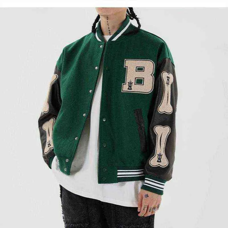 Bombowiec Kurtka Mężczyźni Patchwork Kolor Block Harajuku Hip Hop Baseball Płaszcze Streetwear Vintage College Style Moda Kurtki Unisex 211217