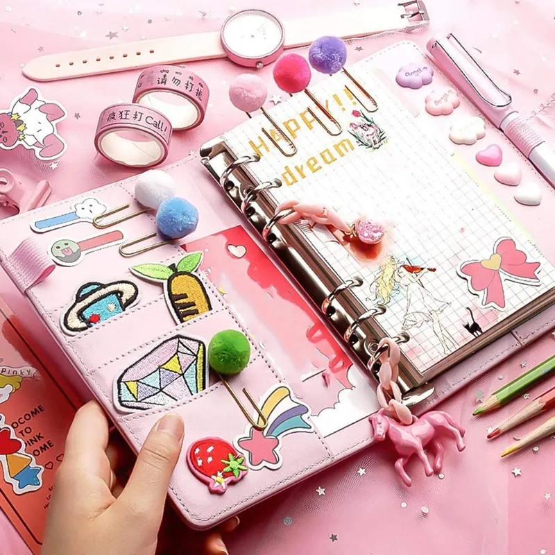 A6 Binder Planner Pink Notebook Binder e 12 peças 6 furo pasta Zipper Zipper, Bolsos de embaixagem Cash envelope wallet 0224