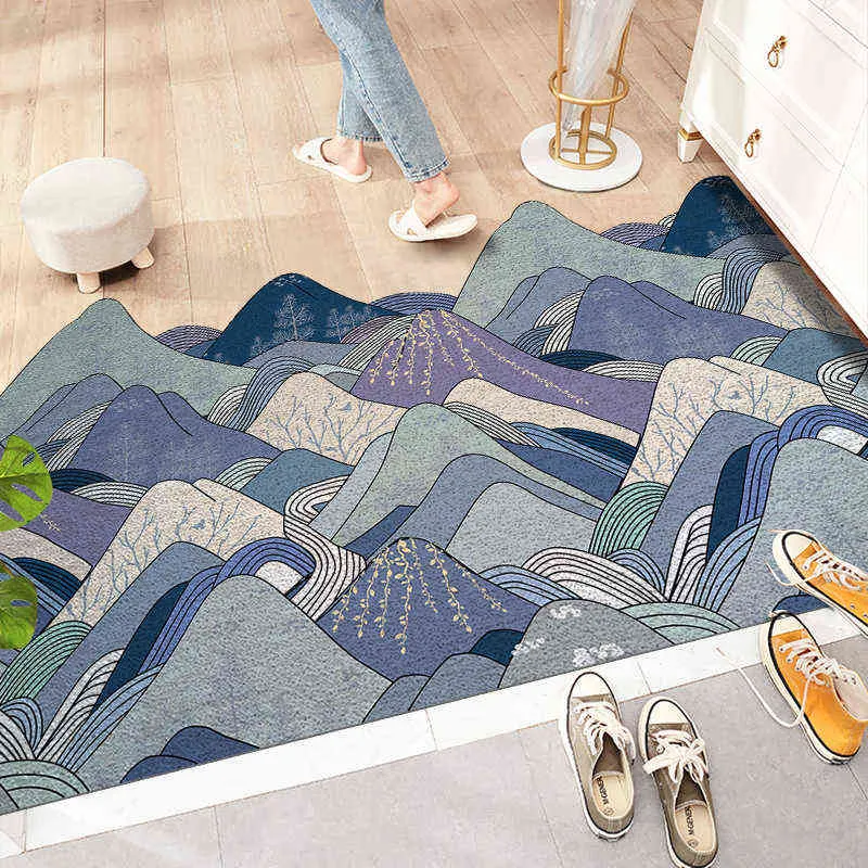 Japansk stil glidande golvmatta silke ring matta dammsäker slitstark fotmattor för hembalkong veranda Kök 211109