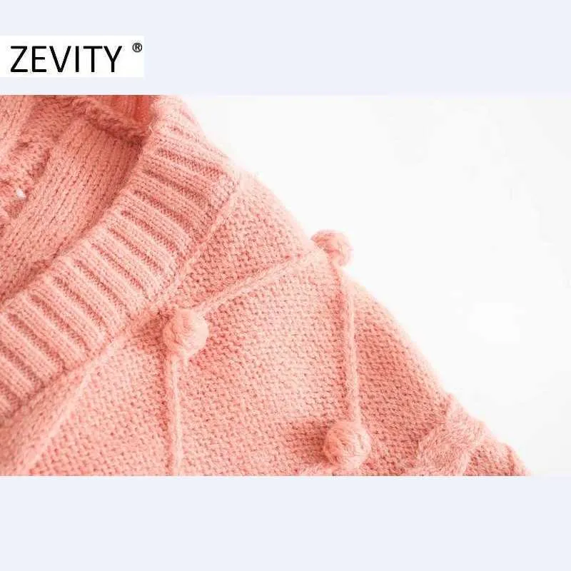 Zevity Women Fashion V Neck Ball Decoration Cardigan Stickad Sweater Långärmad Twist Chic Outwear Coat Tops S473 210603