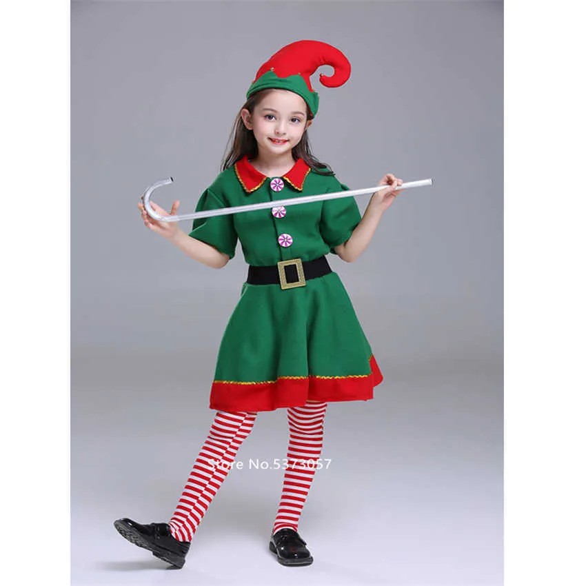 Boże Narodzenie Cosplay Halloween Kostiumy Dla Dzieci Chłopiec Dziewczyny Elf Grinch Dress Nowy Rok Xmas Carnival Party Santa Claus Z Kapeluszowym Prezentem Q0910