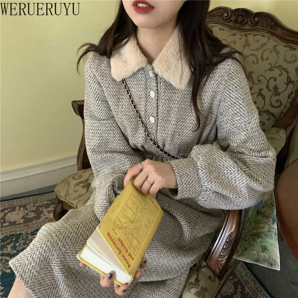 WERUERUYU femmes automne hiver Vintage longue robe élégante à manches longues tunique décontracté robe en velours côtelé avec poche 210608