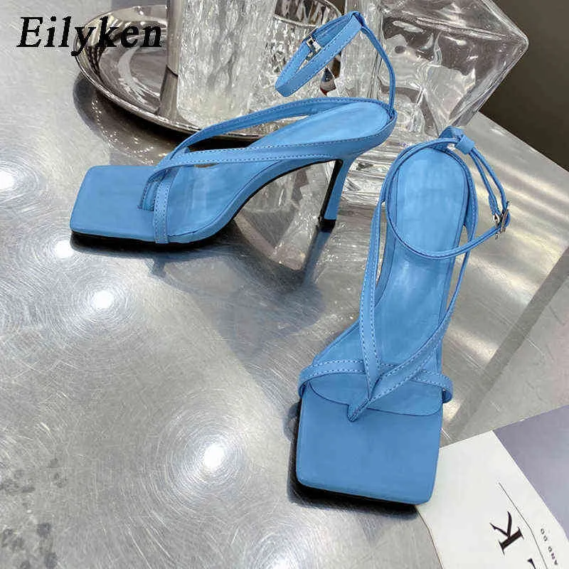 Sandálias de Eilyken - Sandálias de Gladiador de Salto High Feminino - Quadrado listrado e extremidade aberta, fivela melhor 220121