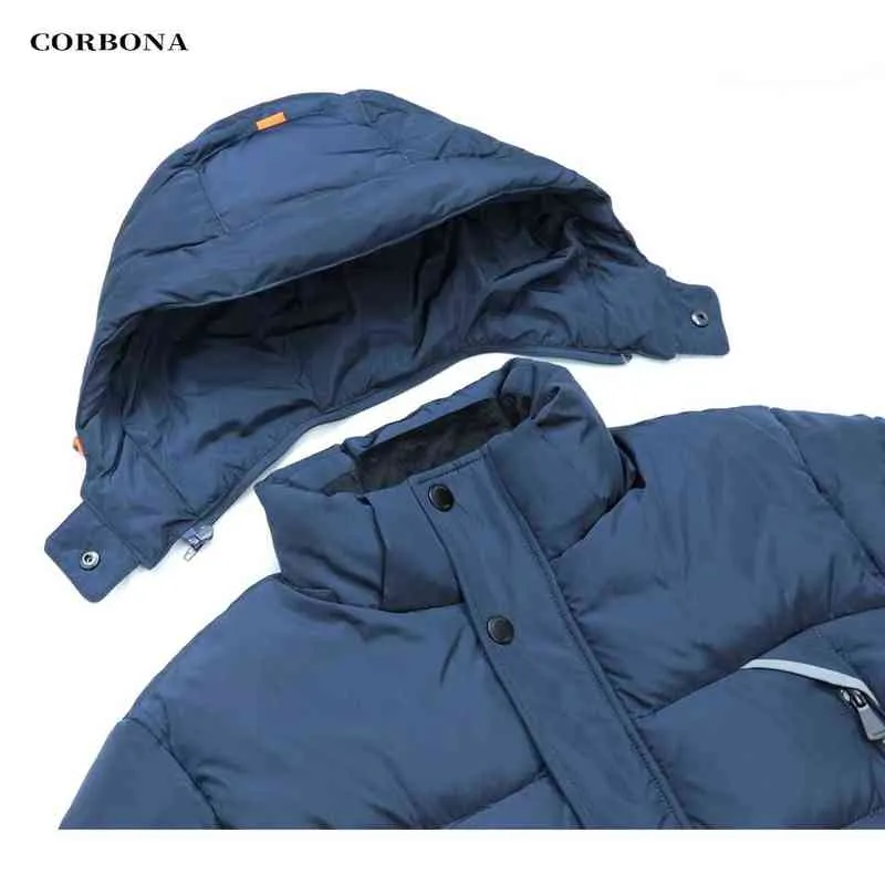 CORBONA Men's Jacket Winter Thickening Business Casual Fashion High-Quality Parka Cotton Coat Zipper Hooded Male 211216