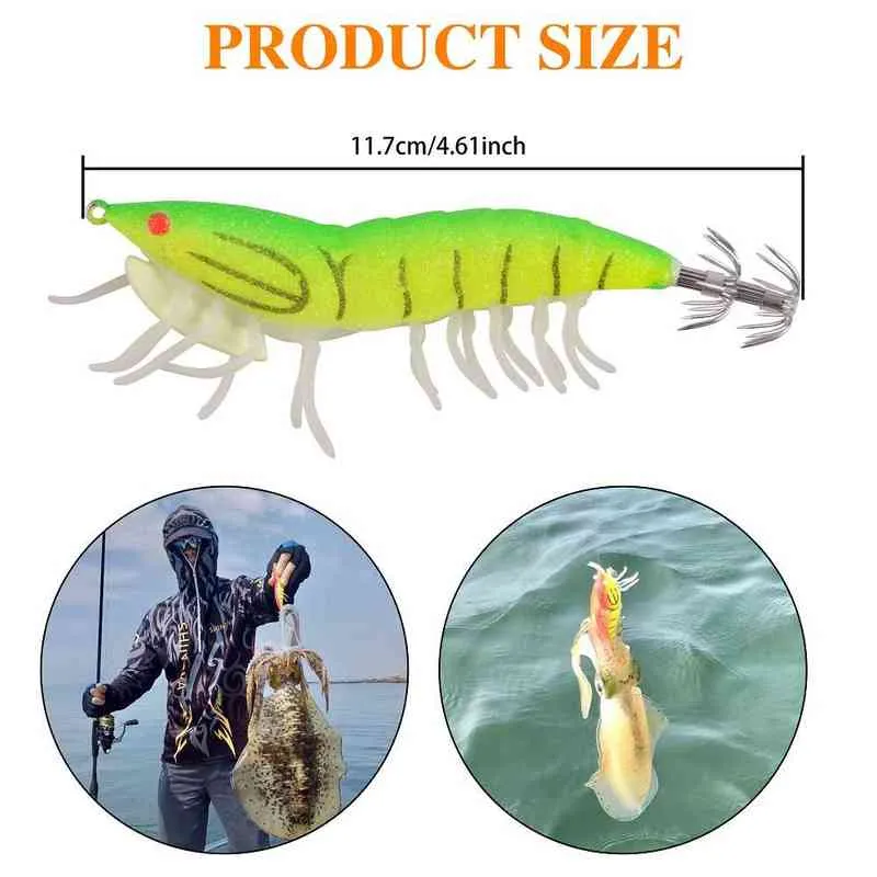 Fishing Lure 3D Luminous Shrimp Squid Hook Jigs Leurre Egi Octopus Calamar Cuttlefish 211222290q